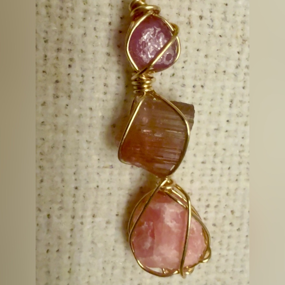 Ruby • Pink Tourmaline • Rose Quartz — Handmade Crystal Pendant - Picture 5 of 5